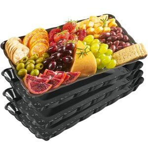 Plastic Serving Trays Rectangle 9X13 Disposable Party Platters Black Set of 4